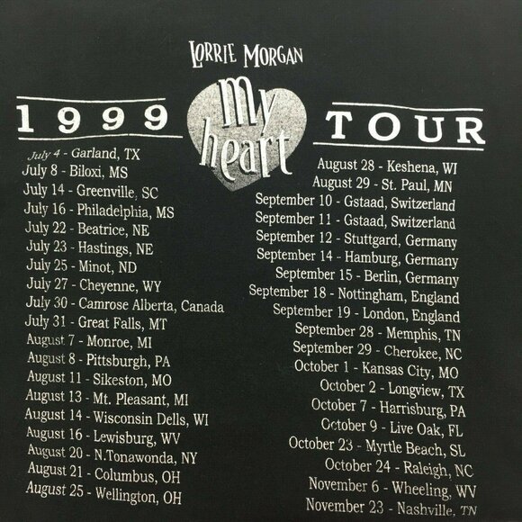 Vtg Lorrie Morgan Black Concert TShirt 1999 My Heart Tour Country Music Medium - Picture 3 of 10